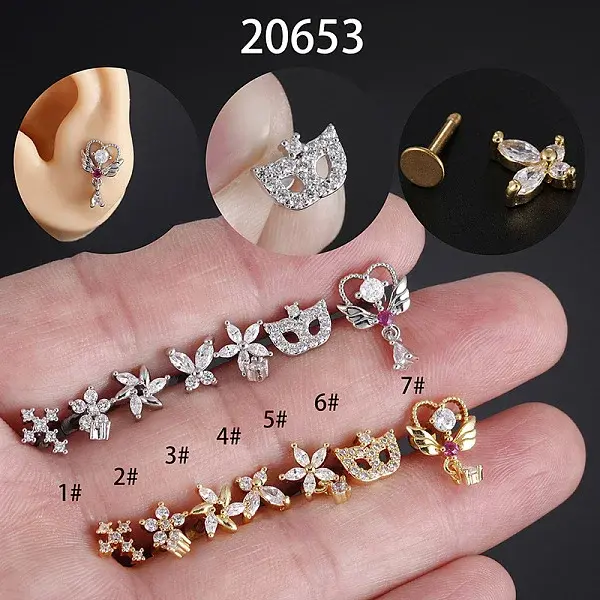 Stainless Steel Micro Pave Clear Cubic Zirconia Internally Threaded Labrets
