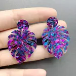 Leaf Acrylic Paillette Dangle Stud Earrings