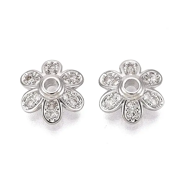Brass Micro Pave Clear Cubic Zirconia Bead Caps