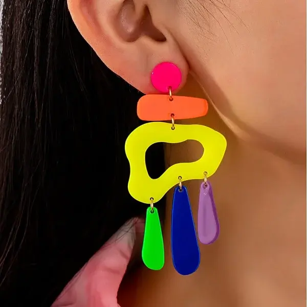 Acrylic Nuggets with Teardrop Dangle Stud Earrings