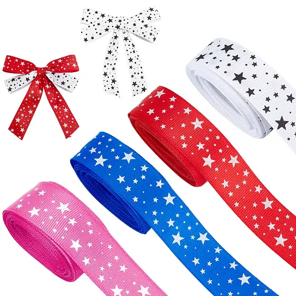 4Pcs 4 Colors Polyester Printed Grosgrain Ribbon