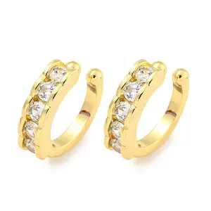 Brass Micro Pave Cubic Zirconia Cuff Earrings