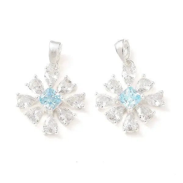 Brass Pave Light Sky Blue Cubic Zirconia Pendants
