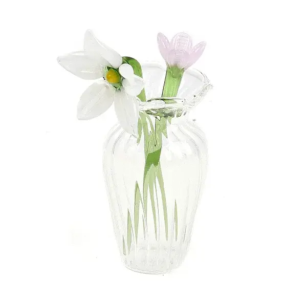 Handmade Lampwork Birthday Flower & Vase Set for Tabletop Display