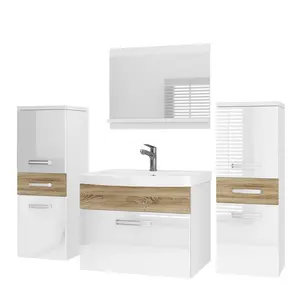 B BELINI GROUP KOUPELNOVÝ NÁBYTEK Koupelnová SADA PRI PM4, Bílá / Dub Sonoma lesklý, 120 cm