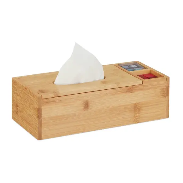 Relaxdays DÁVKOVAČ Přírodní bambus se 2 přihrádkami 30,5 cm