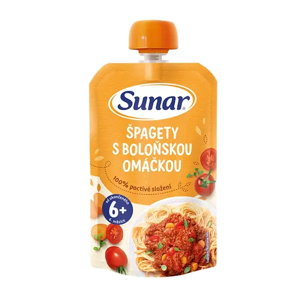 Sunar Příkrm Špagety s boloňskou omáčkou 6m+ kapsička 120 g