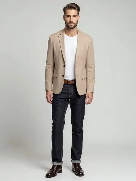 Ombre Elegant men's SLIM FIT jacket with rayon - beige