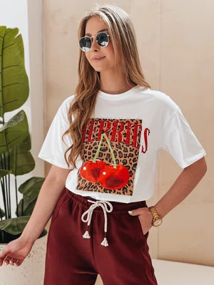 T-shirt damskie oversize z wiśniami WISONKA biały Dstreet