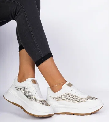 marka niezdefiniowana White women's sneakers with rhinestones Fucco