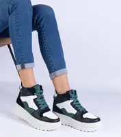 Gemre Black and white women's sports platform sneakers Sunline