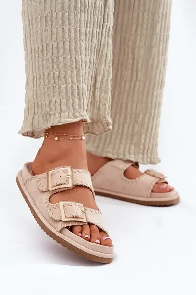 Boto Dámské Sandály S Přezkami A Dekorativním Obšitím Béžové Visley