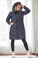 Z6690 DEWBERRY FUR HOODED WOMEN'S COAT-NAVY-1