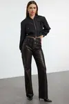 Trendyol Limited Edition Brown Leopard Foil Printed High Waist Wide Leg Jeans