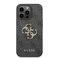 Zadní kryt Guess PU 4G Metal Logo pro Apple iPhone 14 Pro, šedá