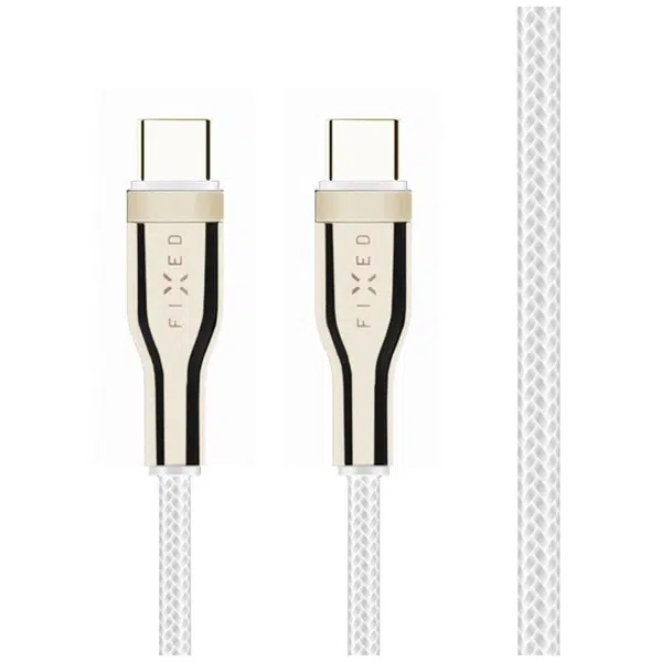 Dlouhý nabíjecí a datový opletený kabel FIXED s konektory USB-C/USB-C a podporou PD, 2 m, USB 2.0, 100W, bílá