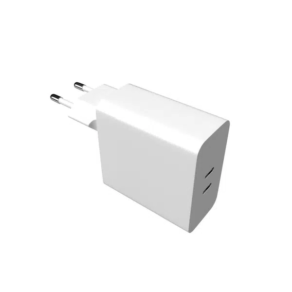 Síťová nabíječka FIXED s 2x USB-C výstupem, podpora PD, 65W, bílá