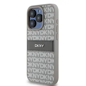 Zadní kryt DKNY PU Leather Repeat Pattern Tonal Stripe pro Apple iPhone 14 Pro Max, béžová