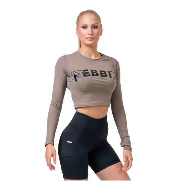 Dámský crop top s dlouhým rukávem Nebbia Sporty Hero 585 Mocha S