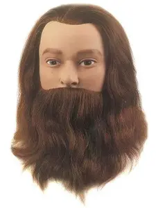 Cvičná pánská  hlava s přírodními vlasy a vousy Sibel Leif - hnědá, 20-25 cm (0041001) + dárek zdarma