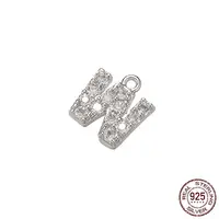 Real Platinum Plated Rhodium Plated 925 Sterling Silver Micro Pave Clear Cubic Zirconia Charms
