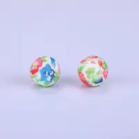 Printed Round with Flower Pattern Silicone Focal Beads