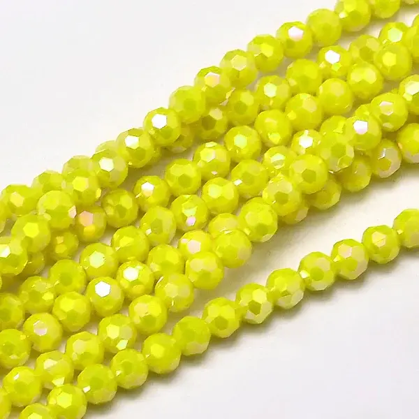 Faceted Round Full Rainbow Plated Electroplate Glass Beads Strands