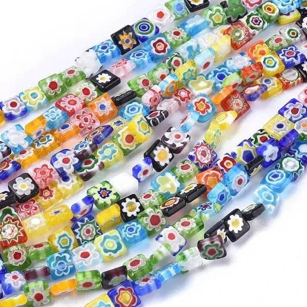 Square Handmade Millefiori Glass Beads