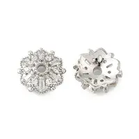 Flower Brass Micro Pave Clear Cubic Zirconia Bead Caps