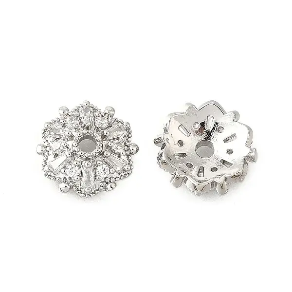 Flower Brass Micro Pave Clear Cubic Zirconia Bead Caps