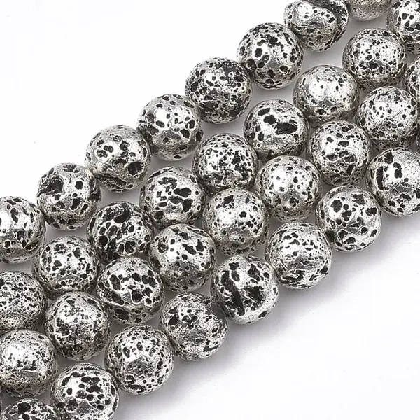 Electroplated Natural Lava Rock Beads Strands