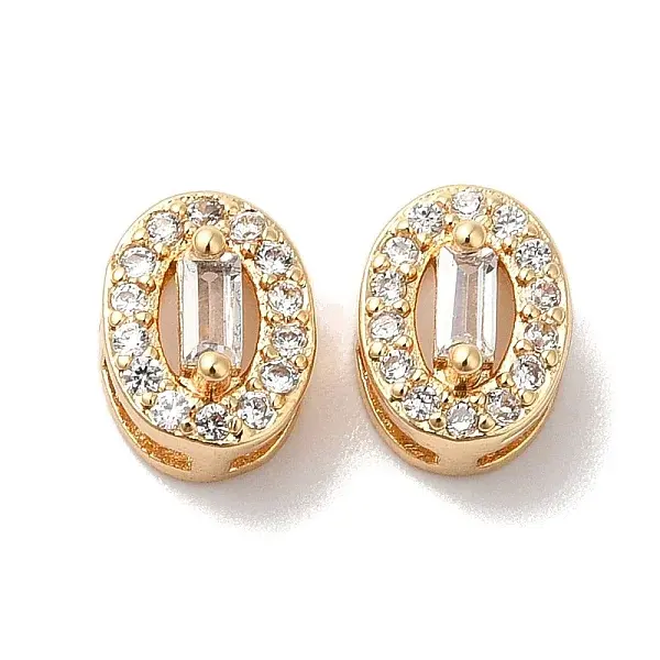 Brass Micro Pave Clear Cubic Zirconia Beads