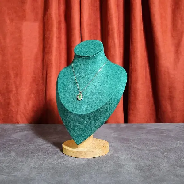 Velvet Bust Necklace Display Stands with Wooden Base