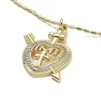 Golden Plated Brass Micro Pave Clear Cubic Zirconia Pendant Necklaces