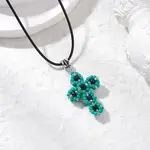 Glass Seed Beads & Synthetic Blue Goldstone Beaded Cross Pendant Necklaces