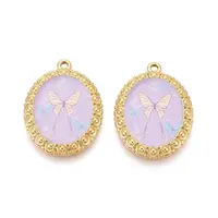 Vintage Printed Style 304 Stainless Steel Oval with Butterfly Pendants