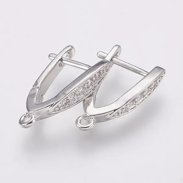 Brass Micro Pave Cubic Zirconia Hoop Earring Findings with Latch Back Closure