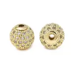 Round Brass Micro Pave Cubic Zirconia Beads