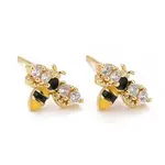Clear Cubic Zirconia Bee Stud Earrings with Enamel