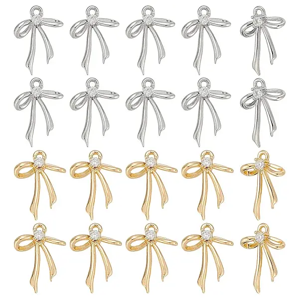 20Pcs 2 Colors Brass Micro Pave Clear Cubic Zirconia Pendants