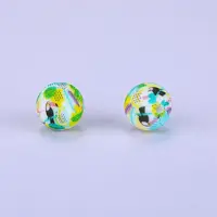 Printed Round with Bird Pattern Silicone Focal Beads
