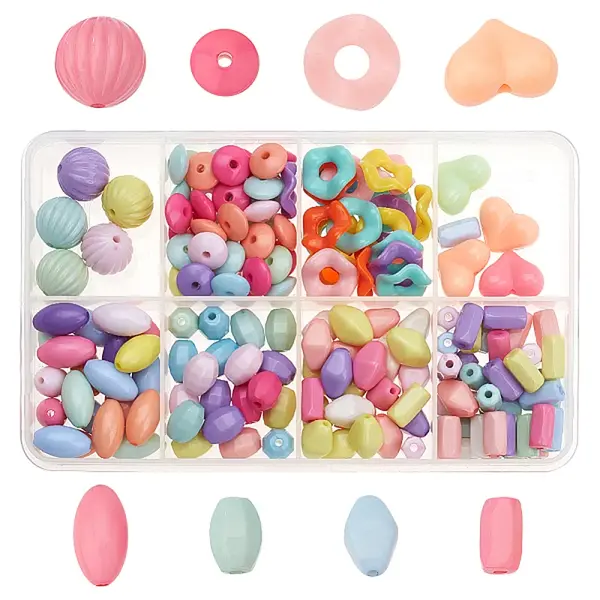 168Pcs 8 Style Opaque Acrylic Beads