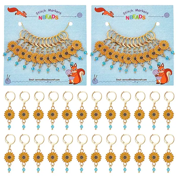 12Pcs Alloy Enamel Sunflower Charms Locking Stitch Markers
