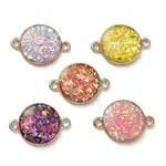 Brass Pave Synthetic Opal Flat Round Connector Charms