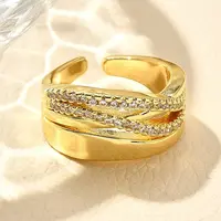 Rack Plating Brass Micro Pave Clear Cubic Zirconia Cuff Finger Rings for Women