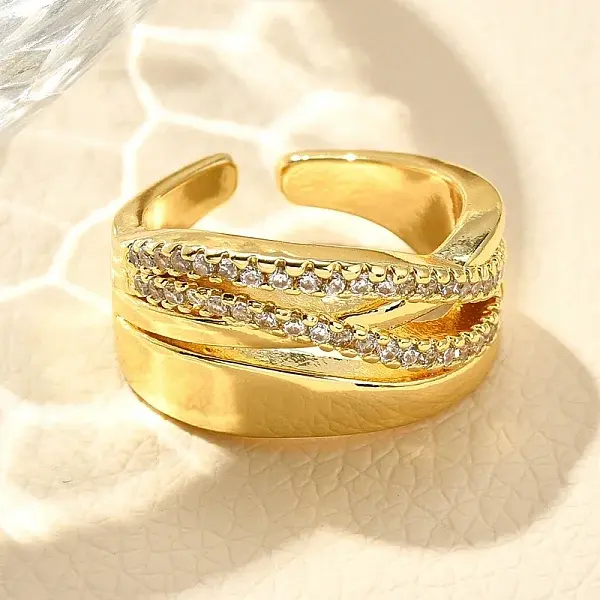 Rack Plating Brass Micro Pave Clear Cubic Zirconia Cuff Finger Rings for Women