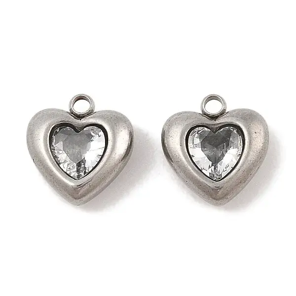 304 Stainless Steel Micro Pave Cubic Zirconia Charms