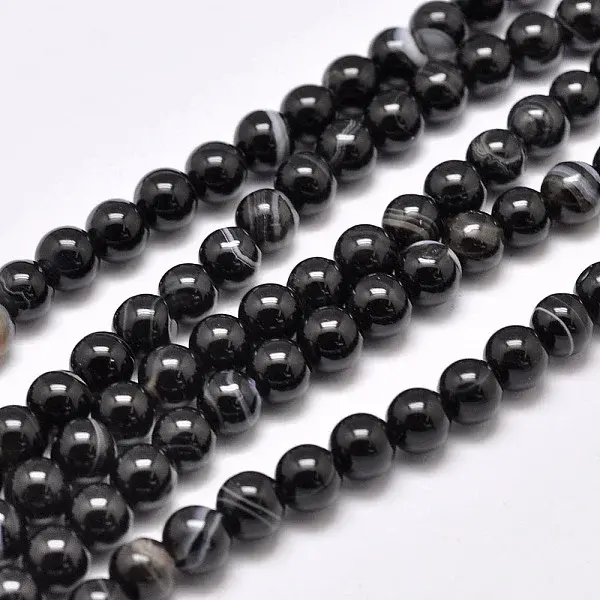 Natural Black Agate Bead Strands