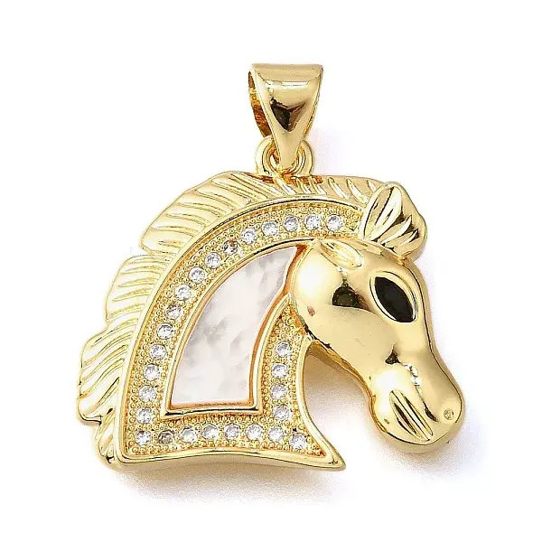 Brass Micro Pave Cubic Zirconia Shell Pendants