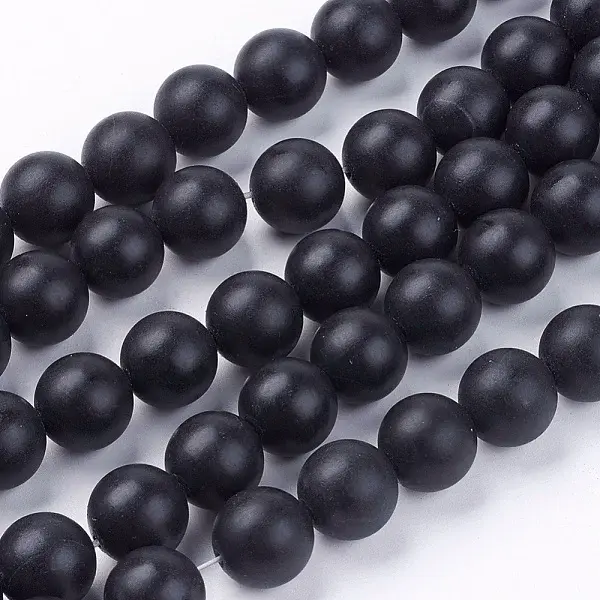 Natural Black Stone Bead Strands